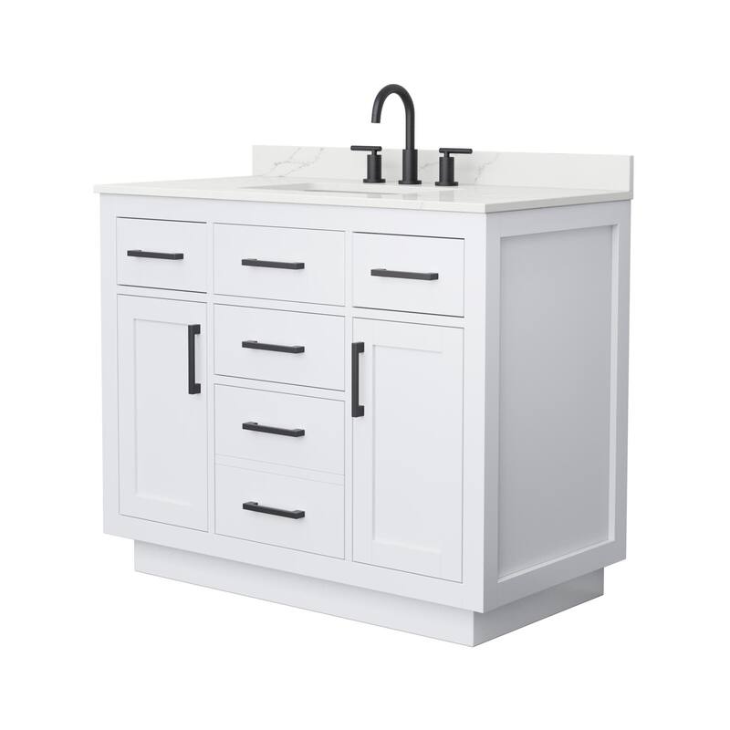 Wyndham Collection WCG262642S-QTZ-US3MXX Beckett TK 42" Free Standing - White / Giotto Quartz Top / Matte Black Hardware