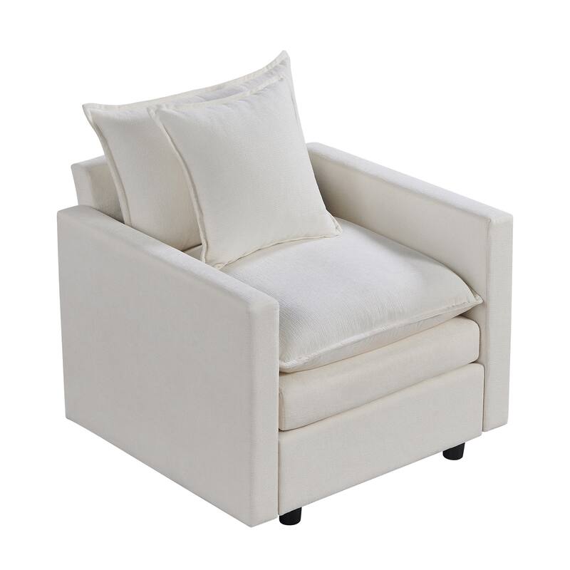 White Modern 33.07" Upholstered Arm Chair with Solid Wood Frame for Living Room