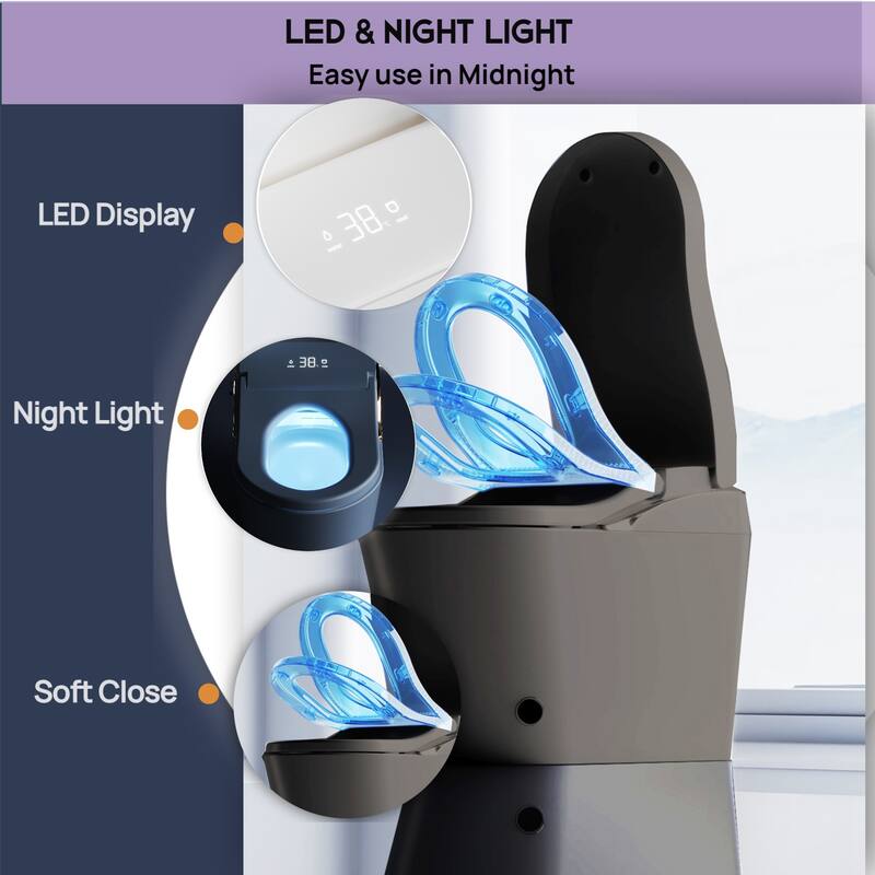 Modern Smart Toilet with Bidet. Auto Open Close. Auto Flush. Heated Seat. Warm Water. Dryer. Foam Shield