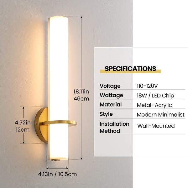 dimension image slide 3 of 5, Modern Wall Sconce 2-Pack Sconce Wall Lighting Acrylic Lampshade 18in Wall Light Fixture