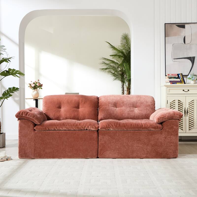 Modular Convertible Cushioned Sleeper Sofa Set - Orange(2Seat)