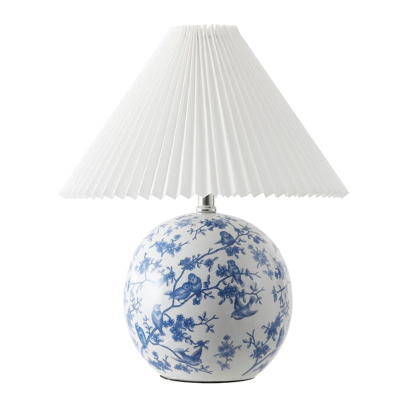 Alessio 19.5" Cottage Classic Chinoiserie Ceramic Orb LED Table Lamp with Pleated Shade, by JONATHAN Y