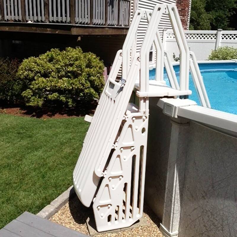 Vinyl Works AF Adjustable 24 Inch Gated Entry Above Ground Pool Ladder, Taupe