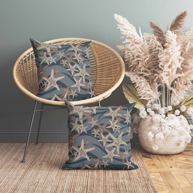 Starfish Sway Faux Suede Reversible Throw Pillow Gray and Brown