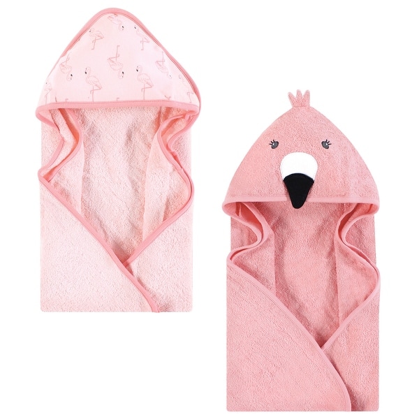 slide 1 of 1, Hudson Baby Infant Girl Cotton Animal Face Hooded Towel, Pink Flamingo, One Size - Pink Flamingo - One Size One Size - Pink Flamingo