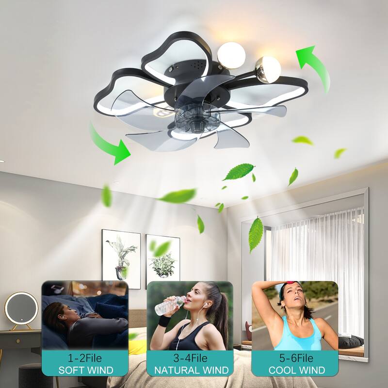 Oaks Aura 20in. Modern Butterfly Flush Mount Ceiling Fan with Light for Bedroom,6-Speed Low Profile Ceiling Fan With Remote