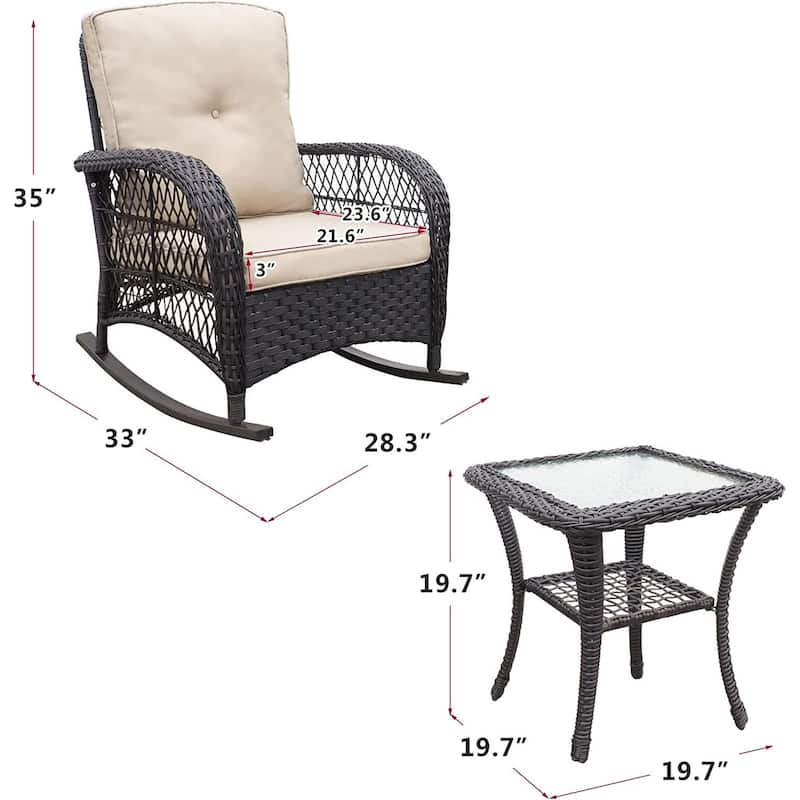 3 Pieces Outdoor Wicker Rocker Patio Bistro Set