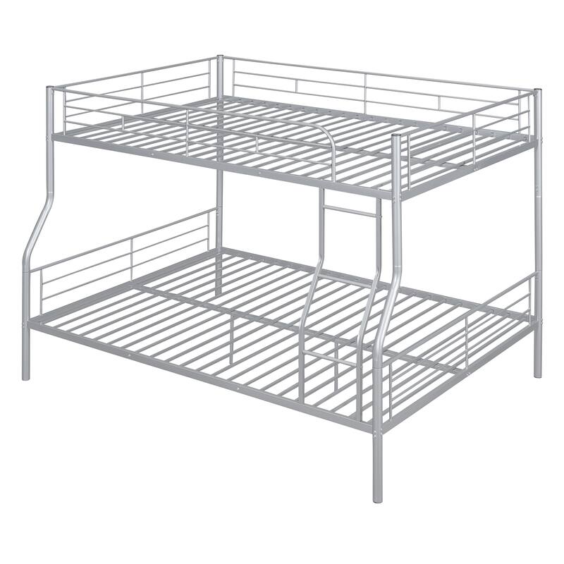 Full XL Over Queen Metal Bunk Bed with Chrome Finish - Sturdy Iron Frame, Space-Saving Design