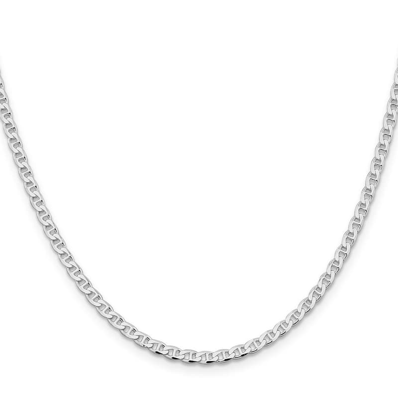 Curata 925 Sterling Silver Rhodium 3.15mm Flat Cuban Anchor Chain Necklace Options: 18 20 22 24