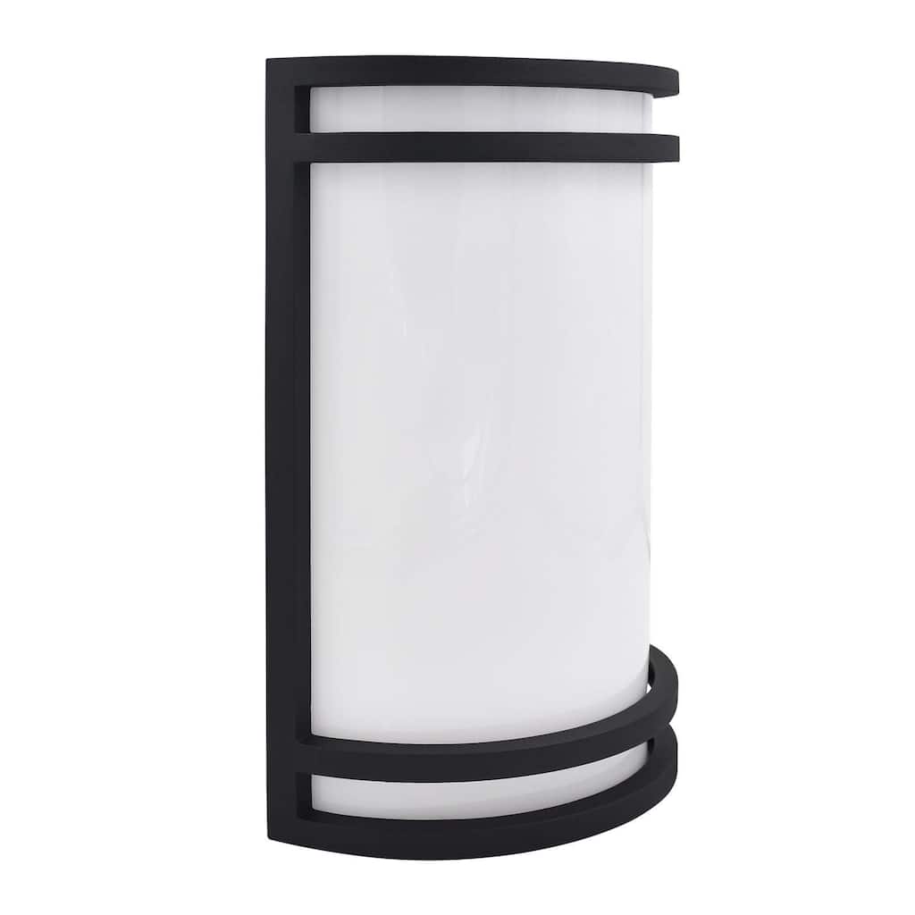 Luxrite 10 in. Black Outdoor LED Wall Sconce Light Fixture 5CCT 2700K-5000K 15W Half Cylinder ETL IP54 Waterproof