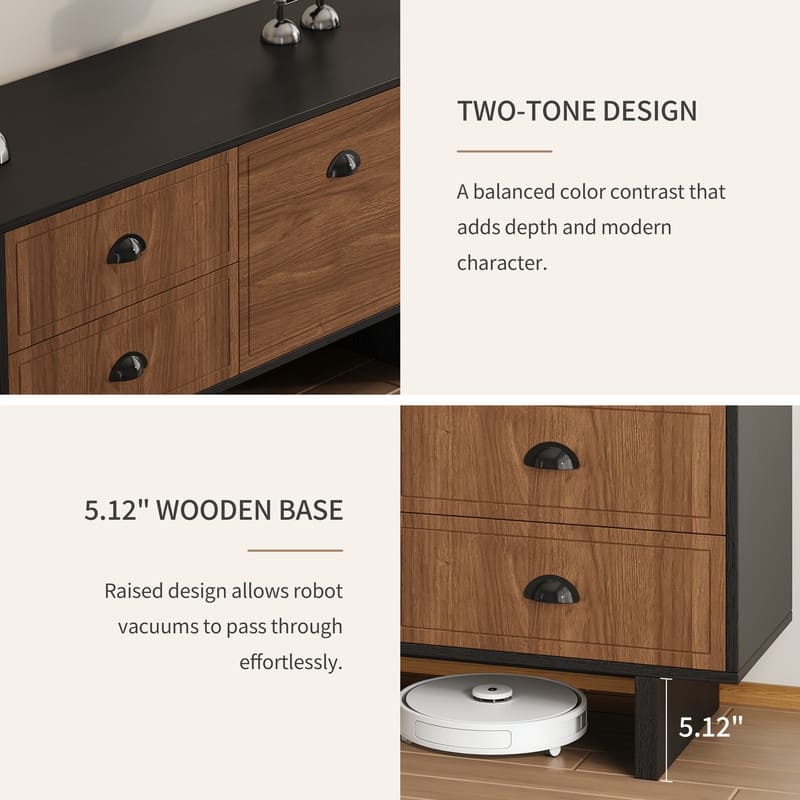 71" Modern Two-Tone Black & Brown TV Stand Media Console for Living Room