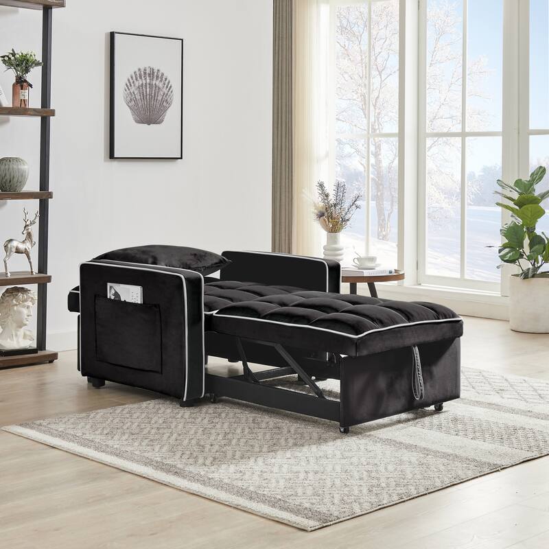 Three-in-one Folding Sofa Bed Chair, Black Velvet, 35x34x31 inches