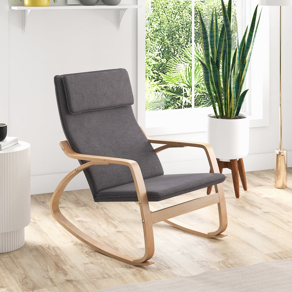 Wooden Rocking Chair with Cushion and High Backrest for Relaxation