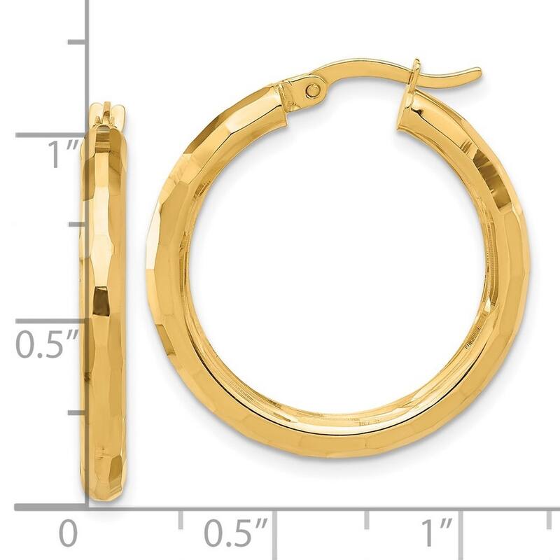 Curata 14k Yellow Gold Polished Sparkle Cut Hoop Earrings - 27.75x26mm