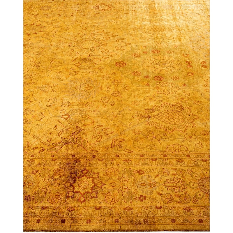 Overton Hand Knotted Wool Vintage Inspired Modern Contemporary Overdyed Gold Area Rug - 6' 3" x 12' 3"
