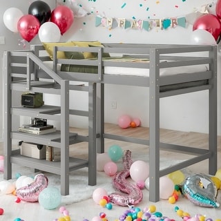 Full Size Loft Bed With Built-in Storage Staircase,Hanger,Shelves for Home