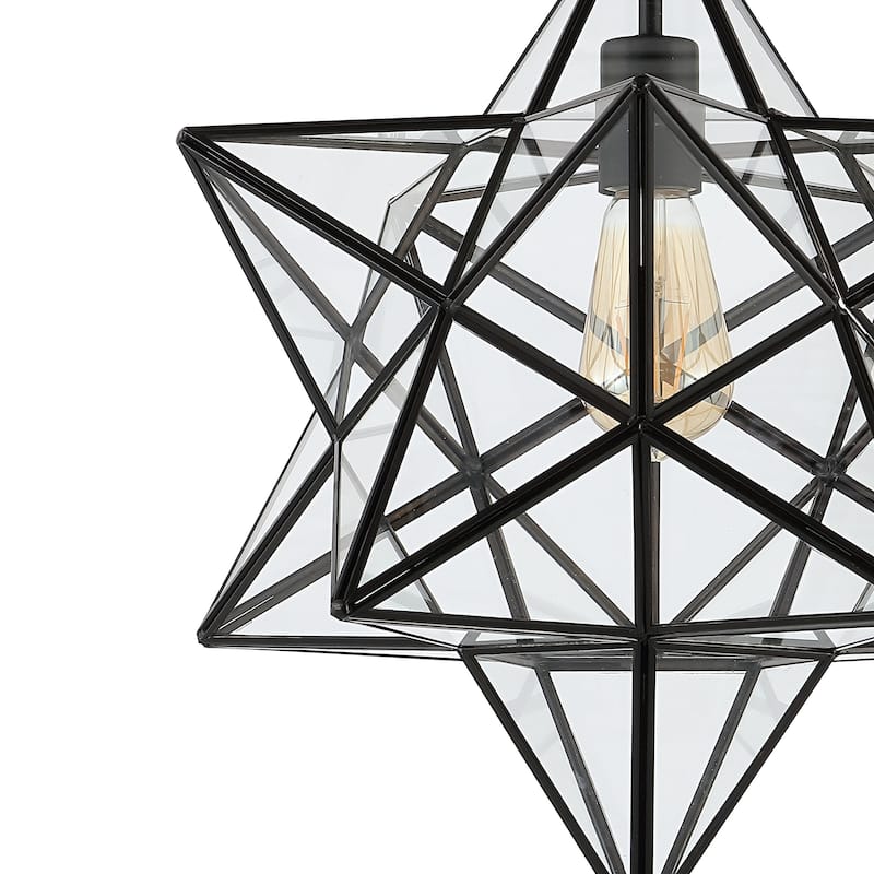 Evelyn 14.5" 1-Light Farmhouse Bohemian Iron/Glass LED Semi Flush Mount, Black/Clear by JONATHAN Y