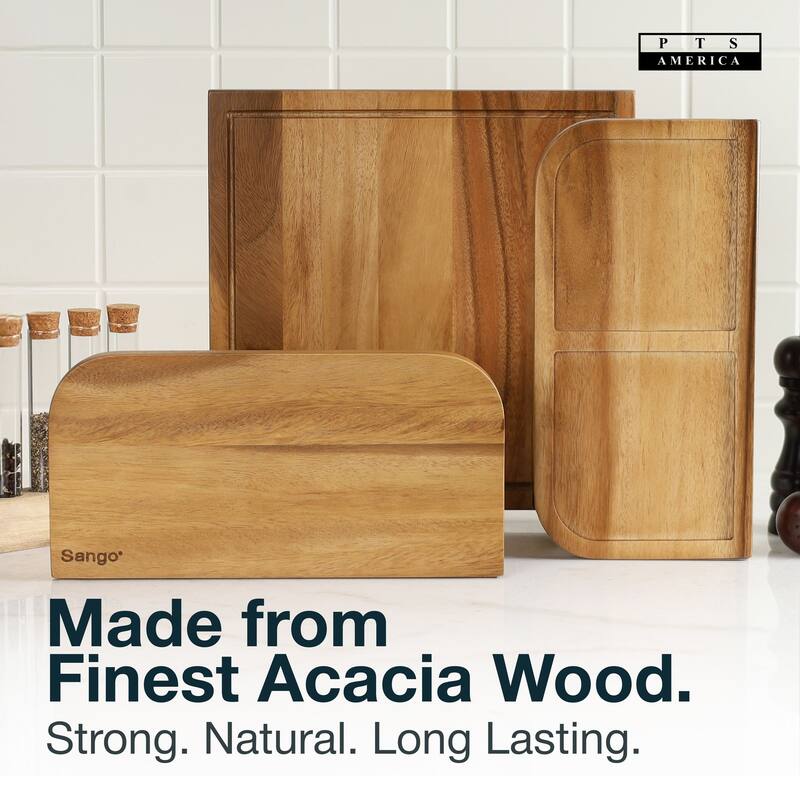 Sango Atelier Acacia Wood 3-Piece Stackable Cutting Board Set- Small & Large Kitchen Chopping Boards for Meat & Vegetables