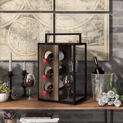 Aberdour Rustic Oak Metal 3-bottle Wine Rack by Carson Carrington