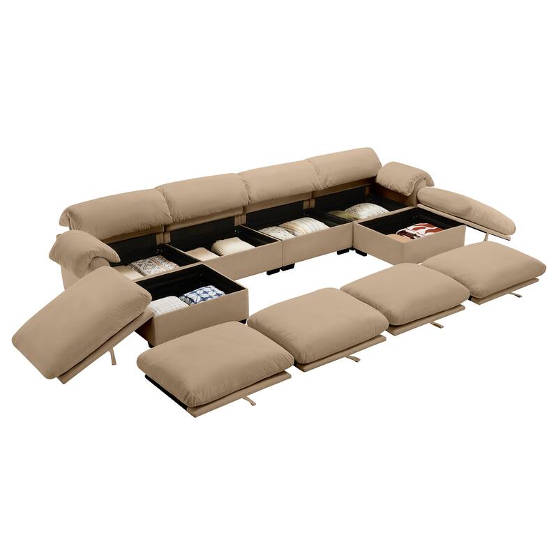 Velvet Fabric Modular Cloud Couch with Storage Seat,Free Combination