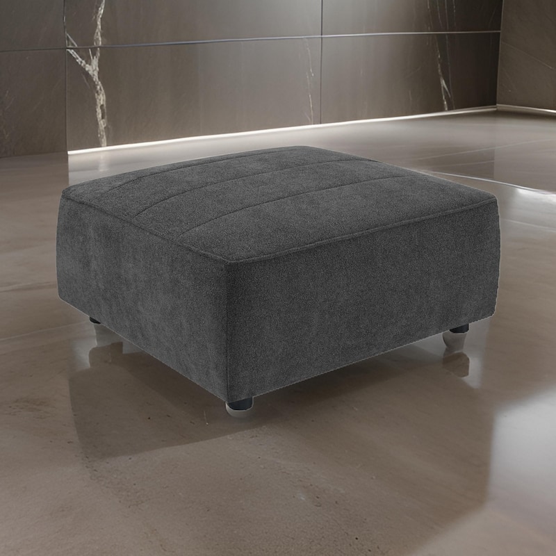 Suri 35 Inch Ottoman, Soft Boucle Fabric, Horizontal Stitching, Gray
