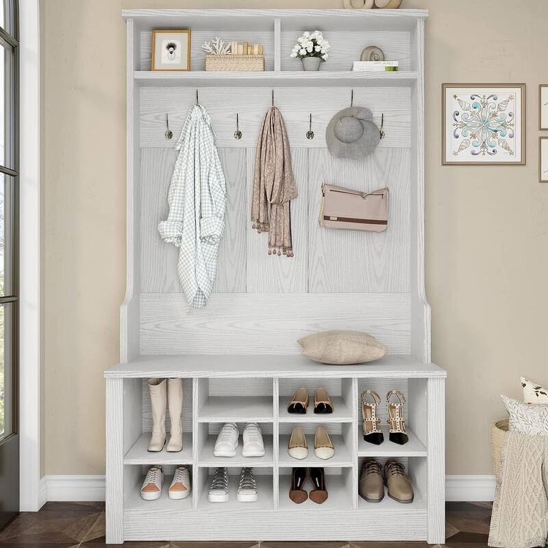 Hall Tree Storage Bench 3-in-1 Entryway Bench Coat Rack