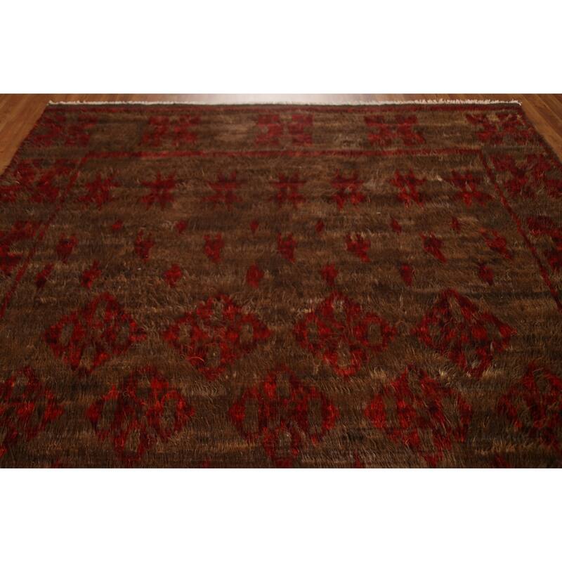 Brown Tribal Geometric Moroccan Berber Area Rug Handmade Wool Carpet - 8'1" x 10'6"