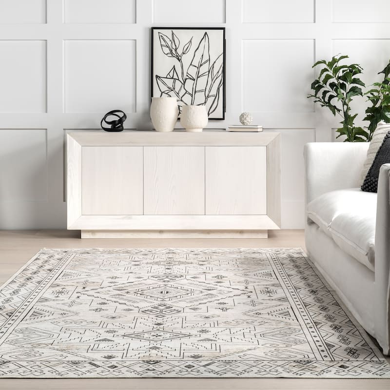 Nuloom Malena SpinClean Tribal Bordered Machine Washable Area Rug