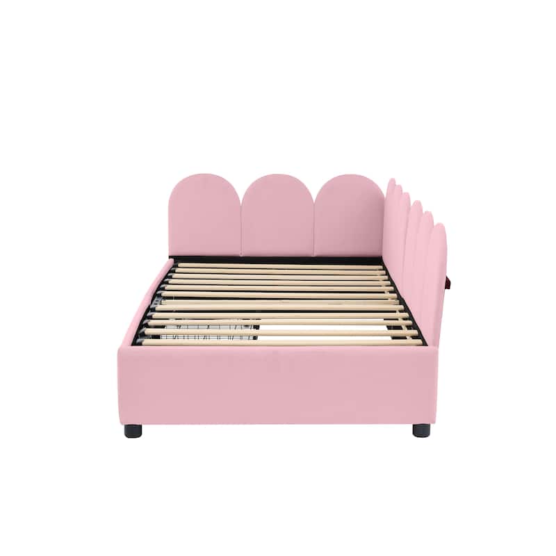 Twin Size Velvet Upholstered Daybed with 2 Drawers and Soft Fabric Headboard for Bedroom