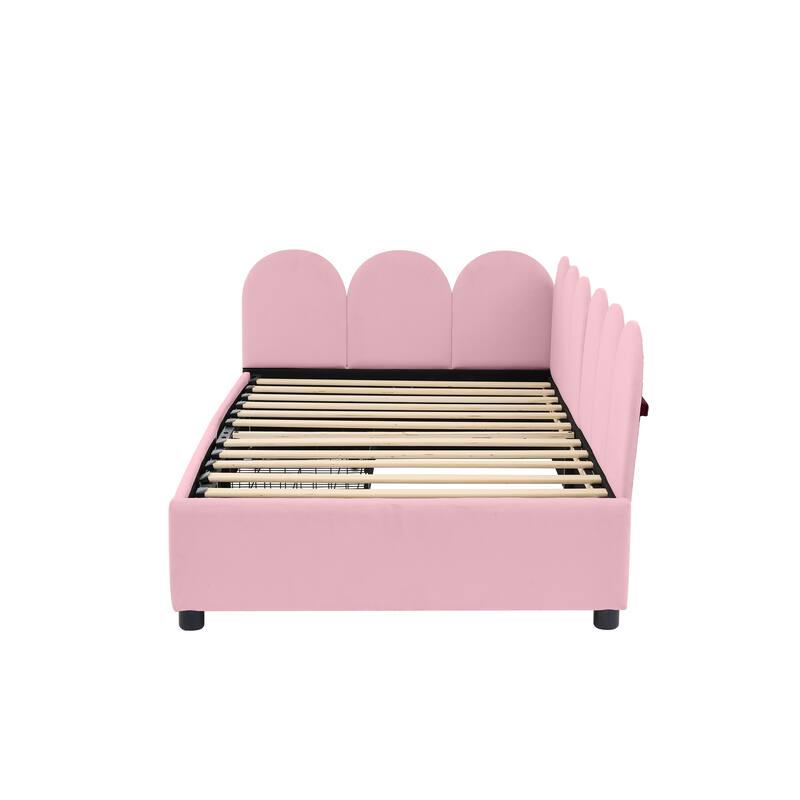Velvet Upholstered Daybed with Two Drawers and Soft Headboard