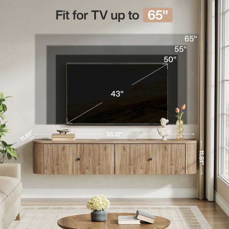 55-Inch Floating TV Stand, TV Console with 2 Drawers