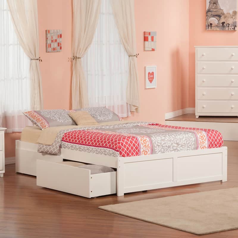 Concord Platform Bed with Footboard and Storage Drawers - White - King