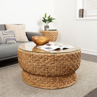 Woven rattan coffee table best sale