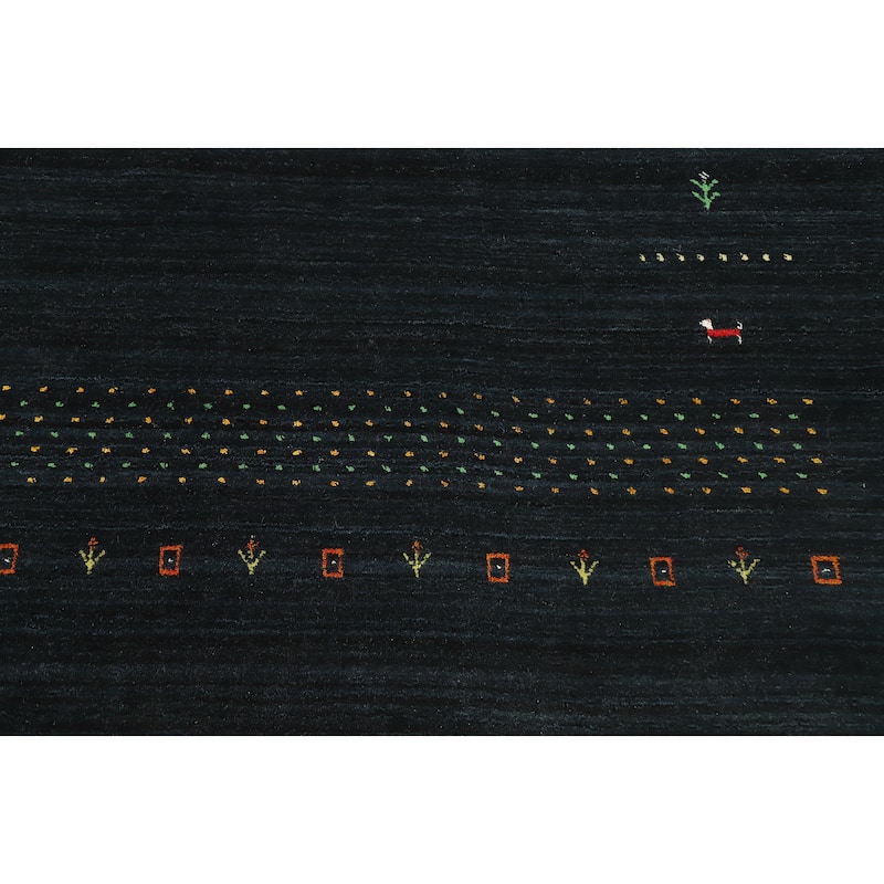 Hand Knotted Oriental 100% Wool Carpet Tribal Animal Pictorial Navy Blue & Blues Gabbeh Area Rug - 8' 11'' X 9' 1''