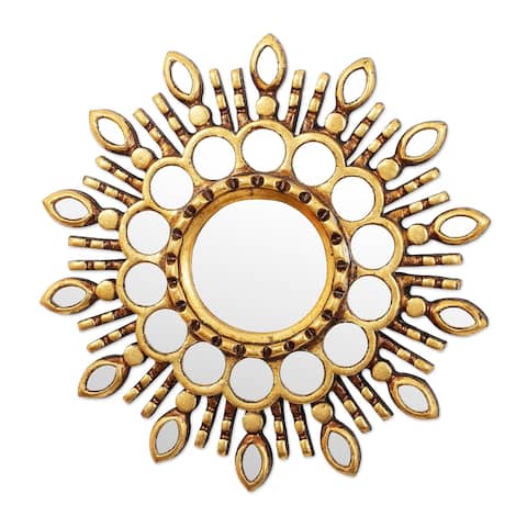 NOVICA Handmade Golden Blossom Wood And Glass Wall Accent Mirror
