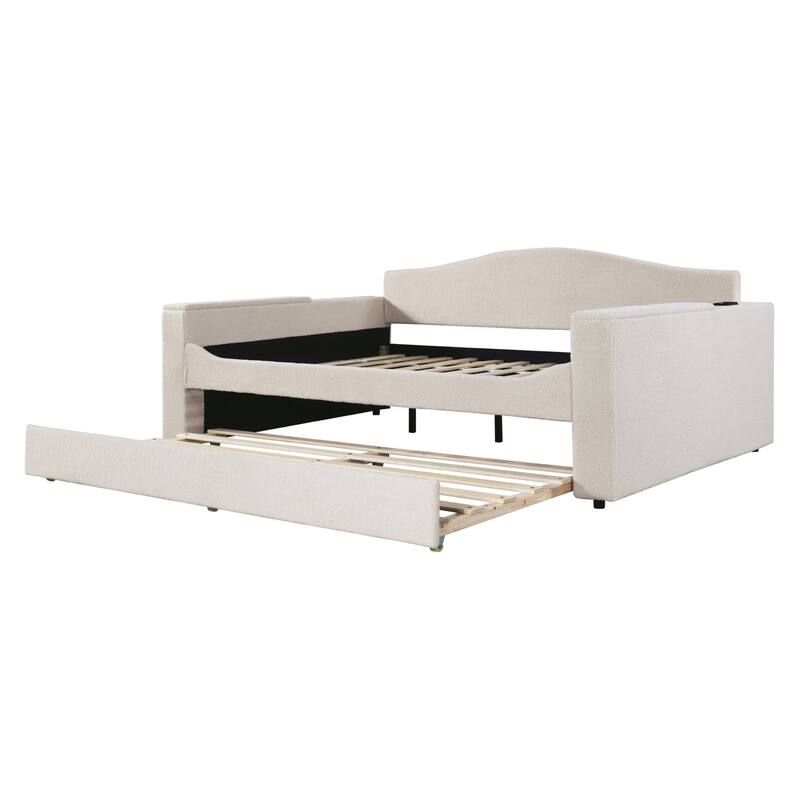 Sofa bed with storage arms, trundle bed and Bluetooth stereo
