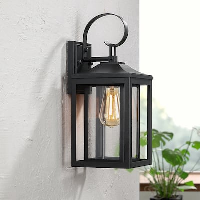 15.5"H 1-Light Black Outdoor Exterior Wall Lantern Sconce Light