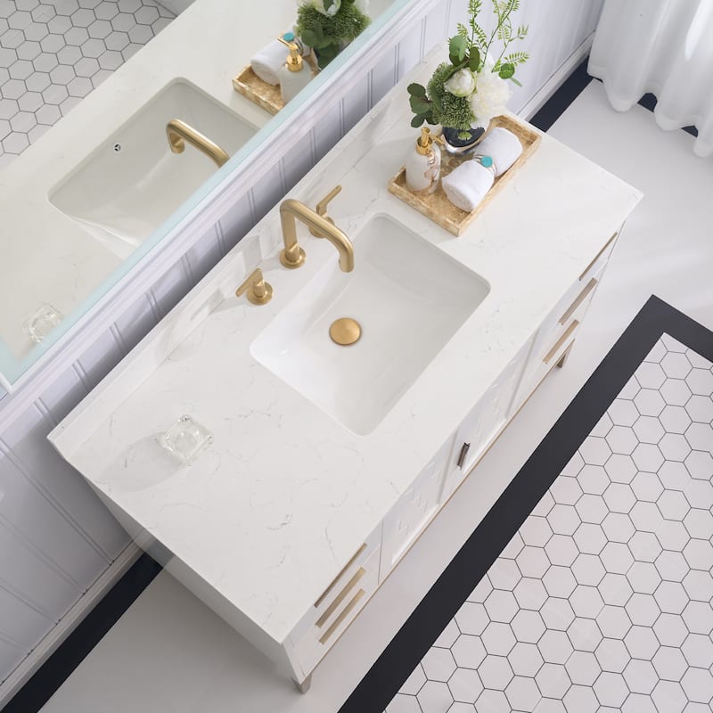 35''H Solid Wood Bath Vanity with Stain-resistant Carrera White Quartz Top and Sink