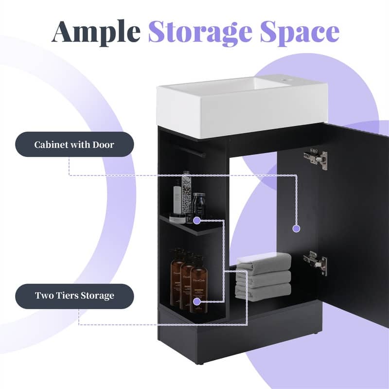 18.6" Bathroom Vanity with Sink Combo, Small Bathroom Cabinet with 2-Tier Shelf, Bathroom Vanity Set with Ceramic Sink