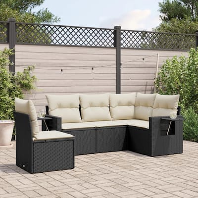 vidaXL Patio Sofa Set with Cushions Outdoor Conversation Furniture Poly Rattan