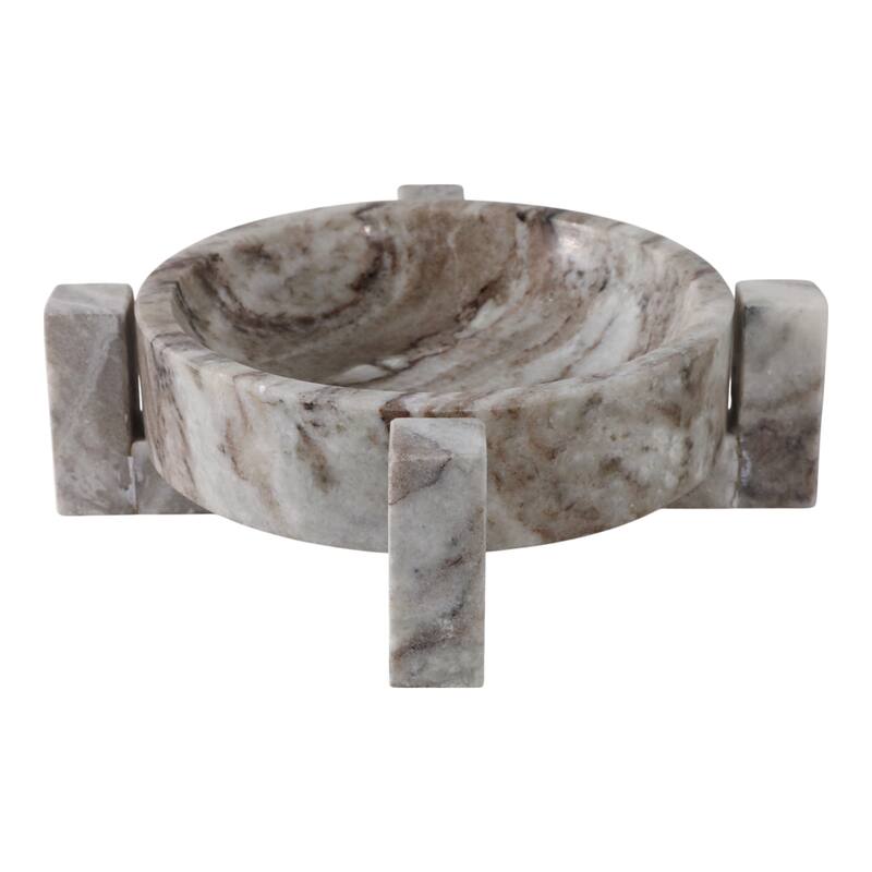 Stone Marble Bowl Sleek Sculptural Base and Modern Decorative Design - 10" x 10" x 3"