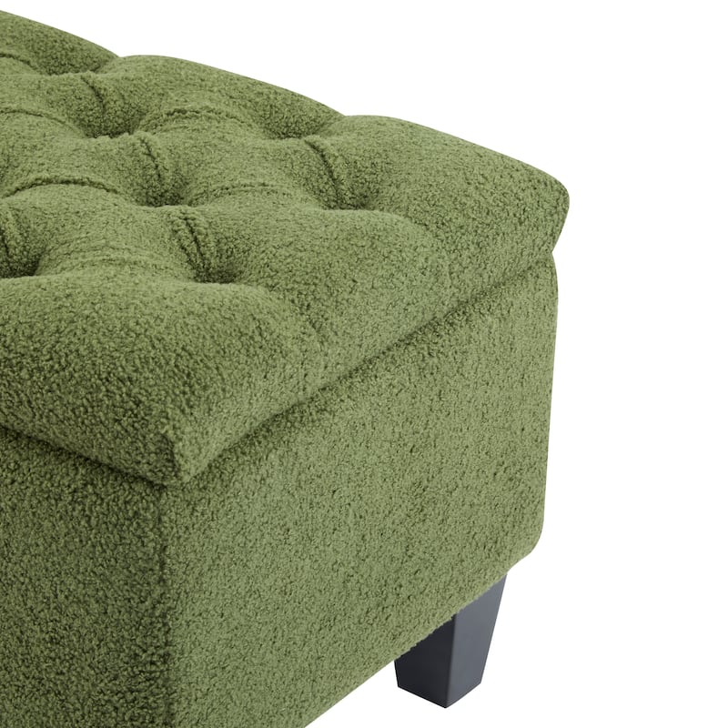 End of Bed Upholstered Ottoman Bench with Storage, Rubber Wood Legs