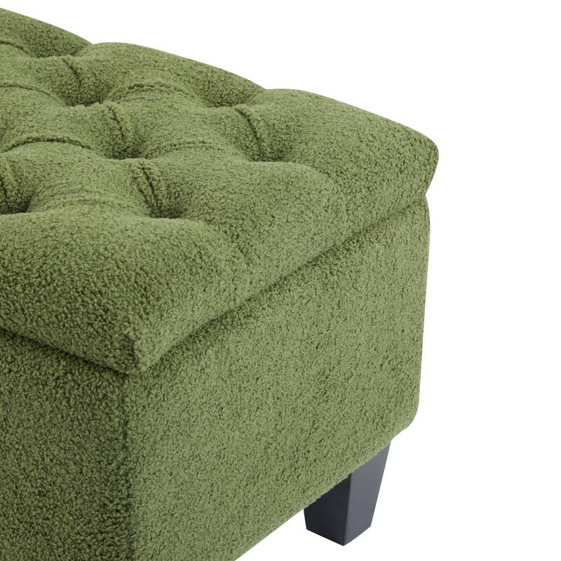 Ottoman Bench with Storage,Boucle Surface,Rubber Wood Legs,300 lbs Capacity