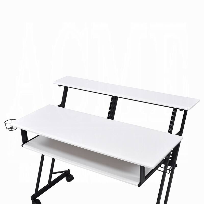 Music Recording Studio Desk with Keyboard Tray, White and Black