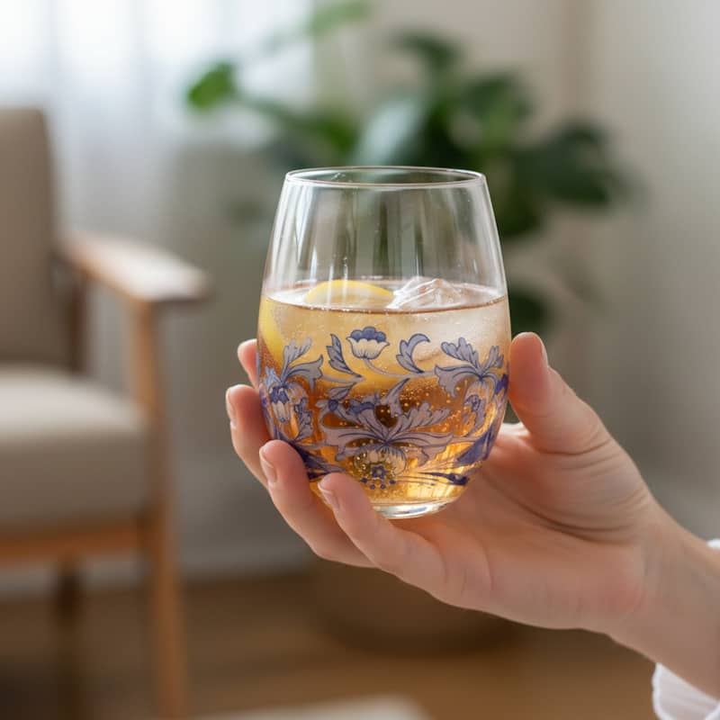 Spode Set of 4 Blue Italian Stemless Wine Glass - 19 oz.