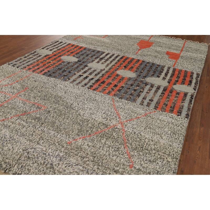 Geometric Plush Moroccan Oriental Area Rug Hand-Knotted Wool Carpet - 7'0" x 10'9"