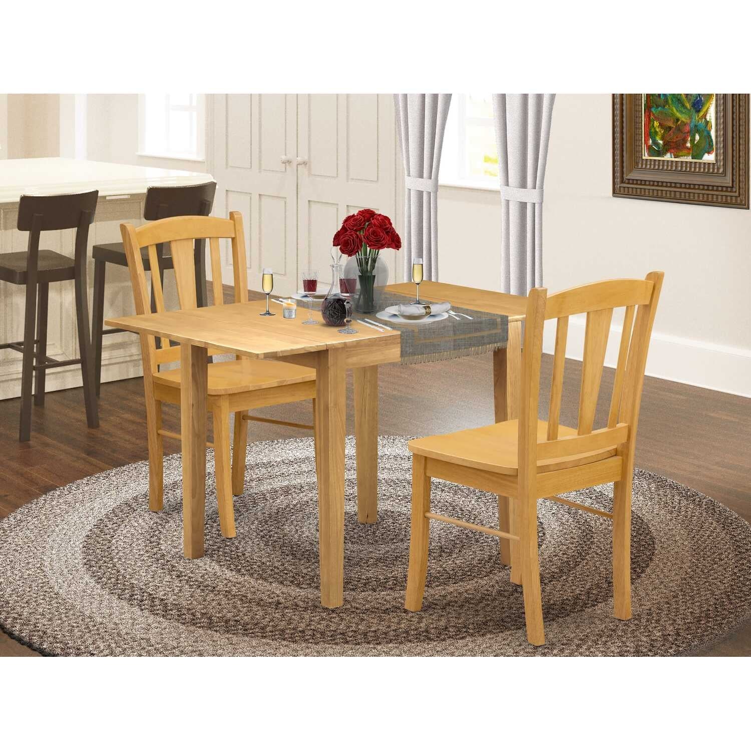 HomeStock 3-Piece Natural Brown Oak Finish Solid Wood Top Dining Table Set