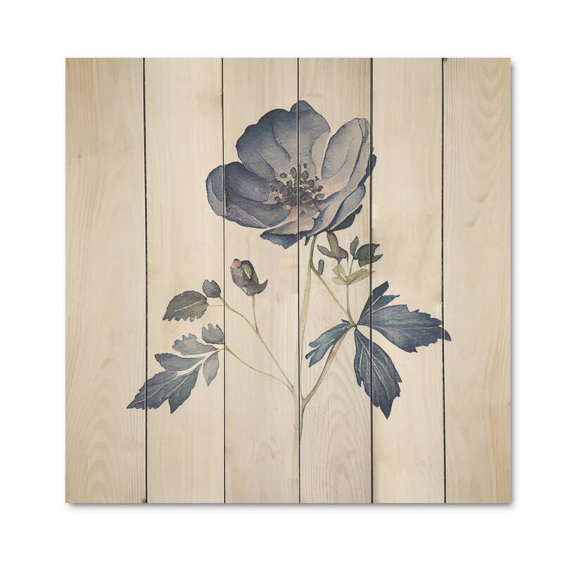 Designart 'Dark Indigo Flower In Retro Colors VI' Floral Wood Wall Art ...