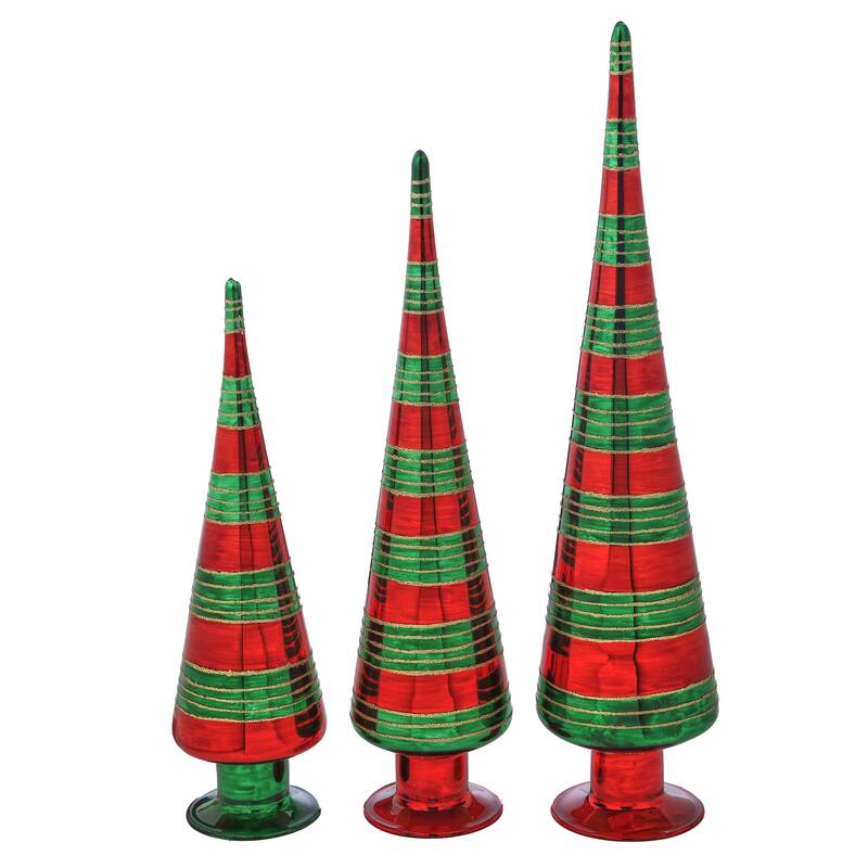 12-18" Glass Stripe Tree Set of 3