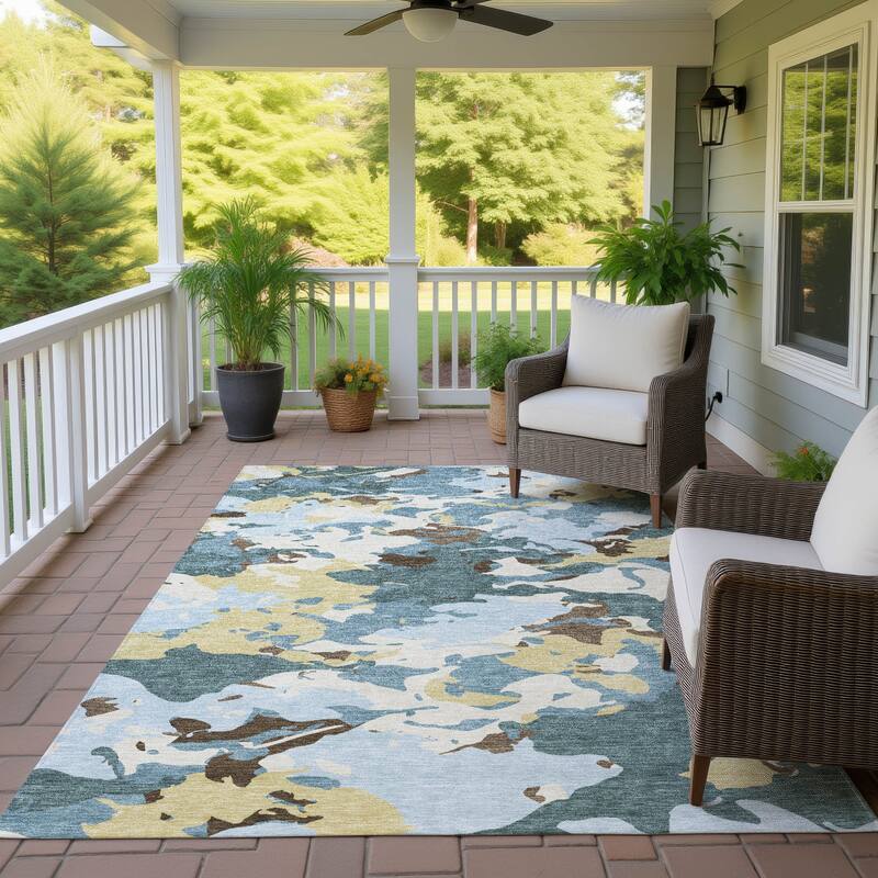 Machine Washable Indoor/ Outdoor Abstract Mexi Chantille Rug - Teal - 9' x 12'